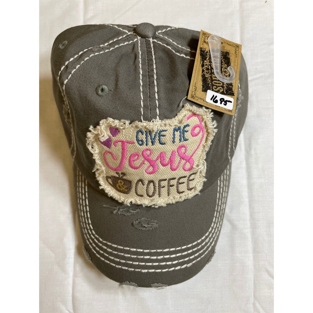 KBETHOS Baseball Cap Women OSFA Gray NWT Distressed Jesus & Coffee Patch Hat